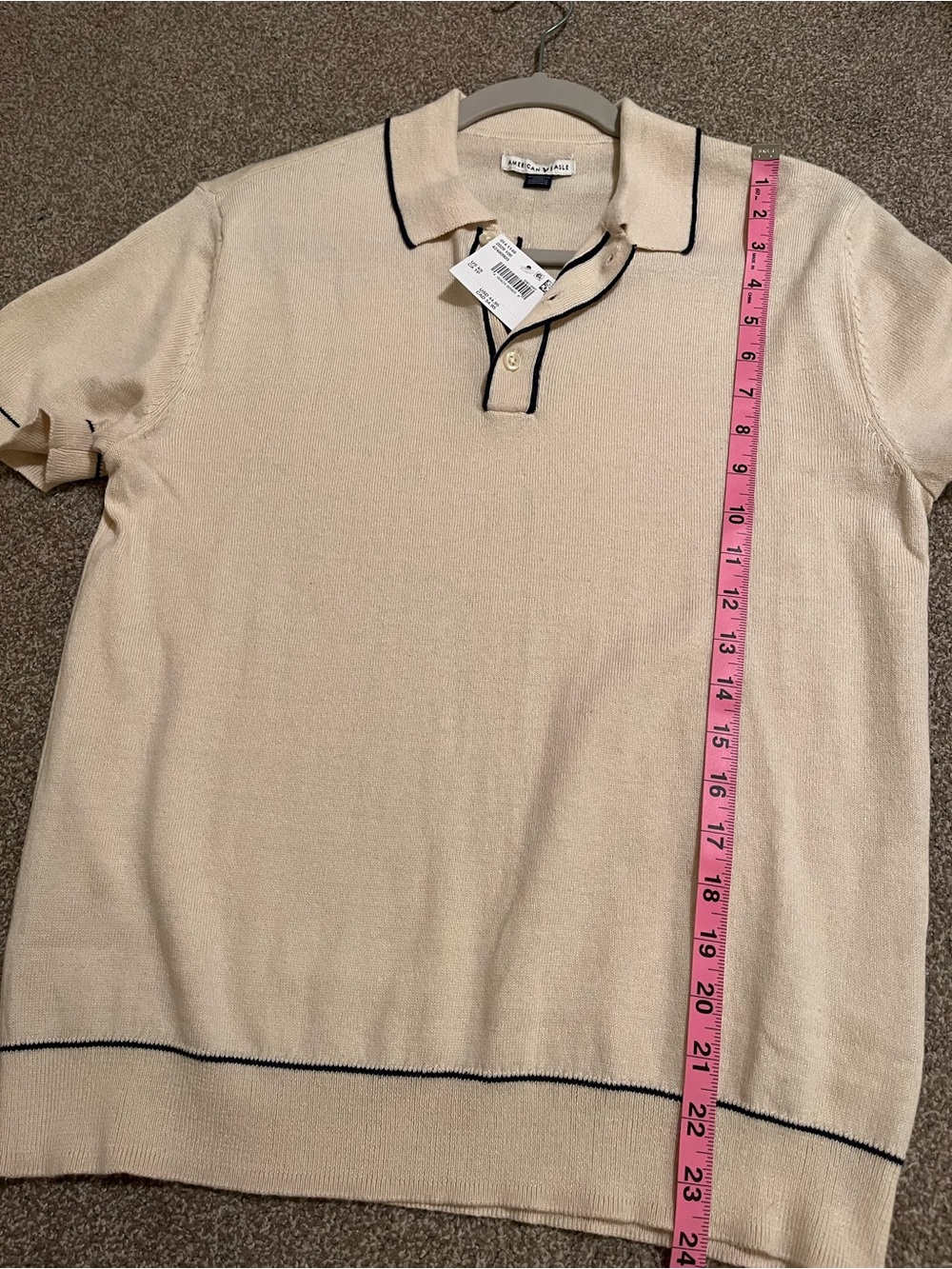American Eagle Club Collar Knit Polo Shirt in Cream with Contrast Trim - Picture 4 of 6